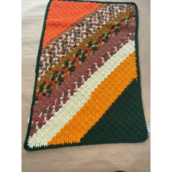 Crochet Blanket Handmade Small 34”x24” Orange And Green Multi Grannycore - Picture 7 of 7